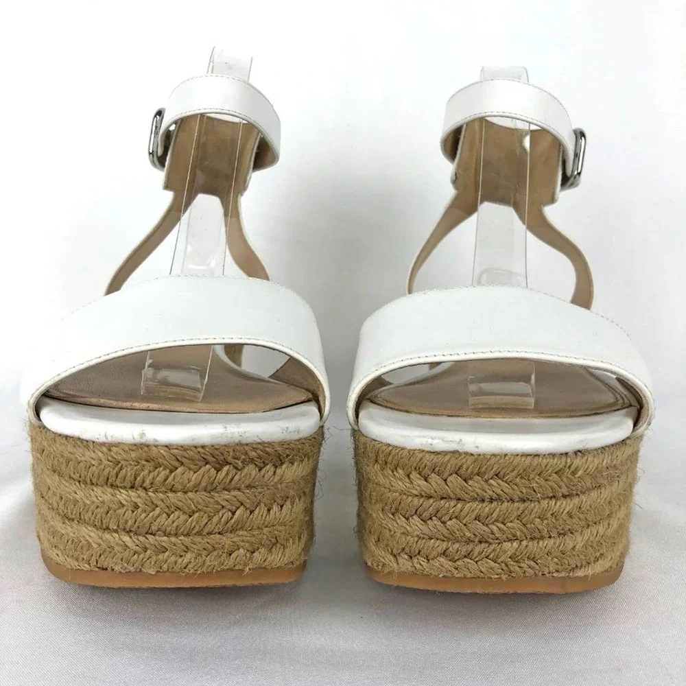 Via Spiga Nemy Platform Sandals White Leather Strappy Espadrille Ankle Strap 8.5